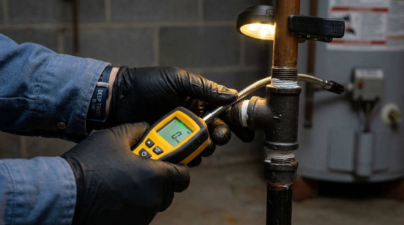 Gas leak detection with electronic sniffer by Johns Plumbing LLC in McComb