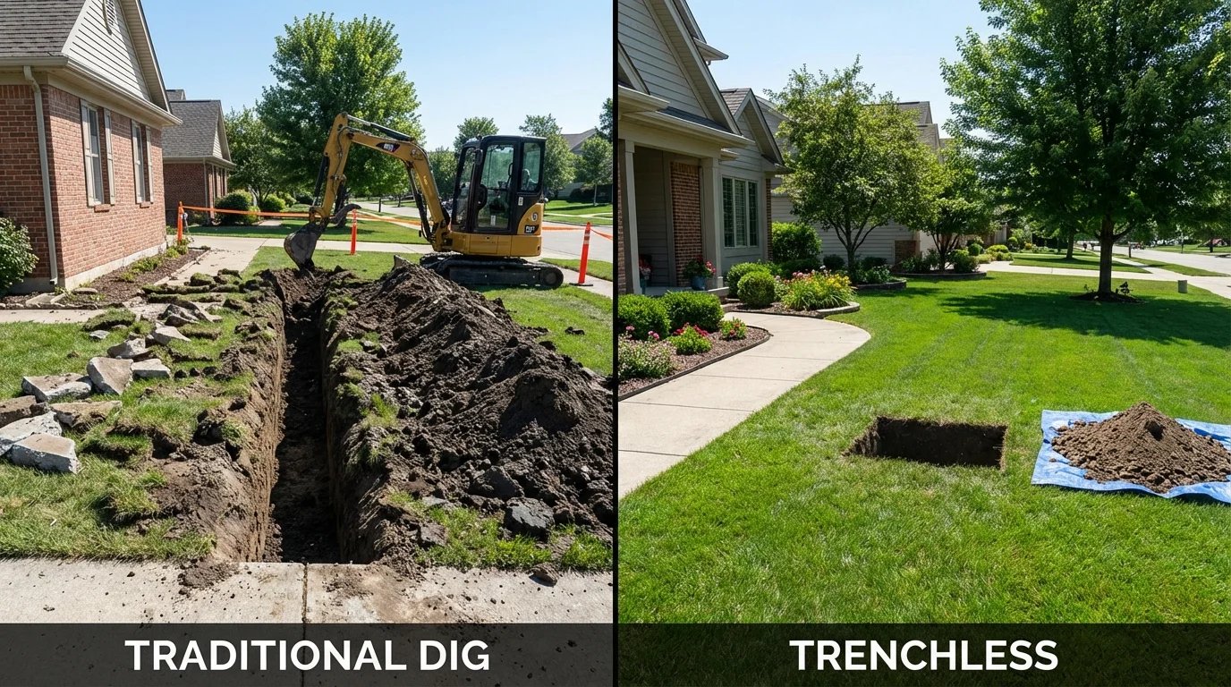 Trenchless sewer repair with minimal yard damage versus traditional excavation in McComb, MS